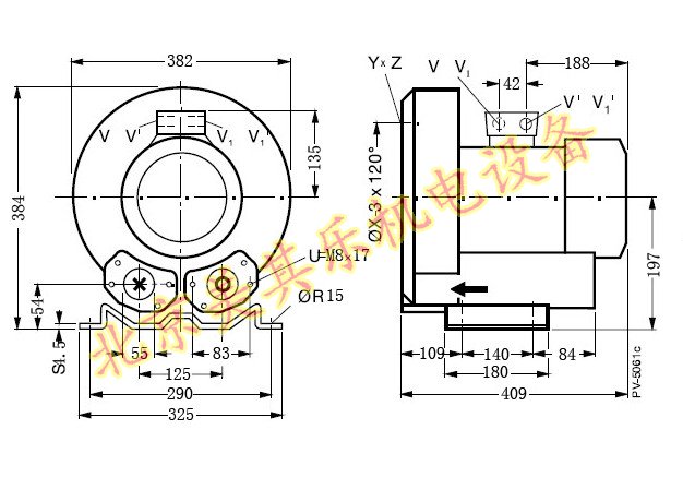  2GH710/单相2.2kw高压鼓风机CAD尺寸图